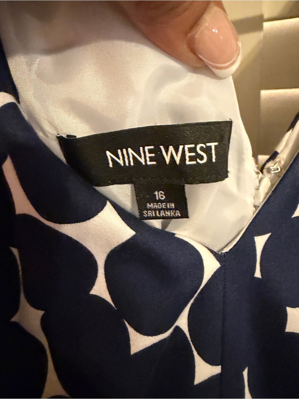 Nine West Navy and White Polka Dot V-Neck Midi Dress - Picture 3 of 4